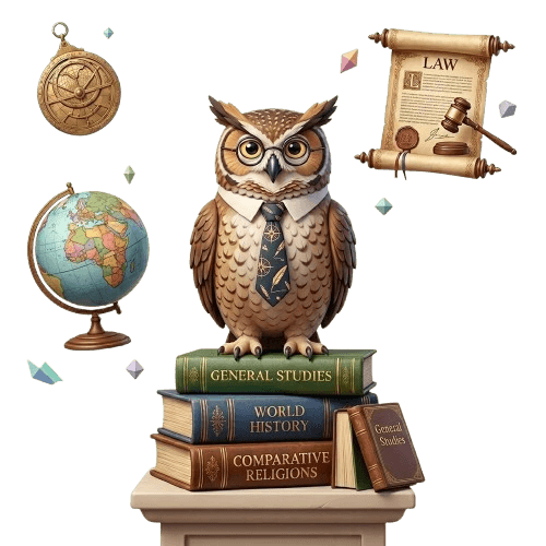 A wise owl perched on a stack of learning books