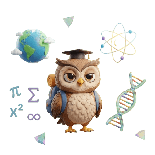 Professor Owl, the GoNerds mascot, surrounded by books and science symbols